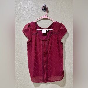 LC Lauren Conrad Maroon Chiffon Blouse Short Sleeve M